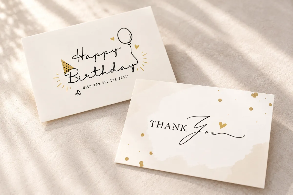 Happy BirthdayとThank youのメッセージカード